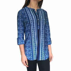NYGARD INDIGO TILE SILKY TOP FLORAL PAISLEY SZ S